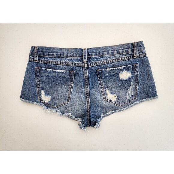 Revolve By The Way Jean Shorts 27 (32) Blue Distress ButtonFly DaisyDukes Frayed - Picture 2 of 9